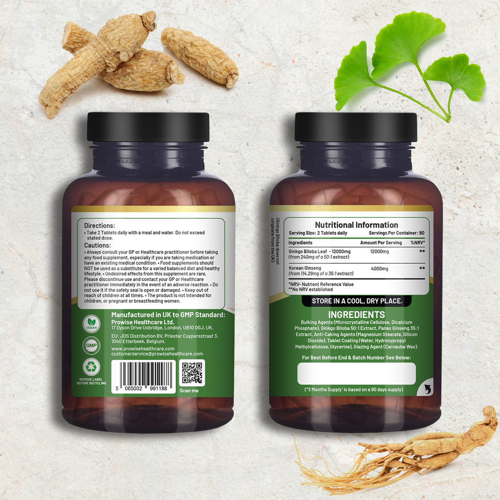 Ginkgo and Ginseng Energy and Korean Clarity Tablets 16000mg