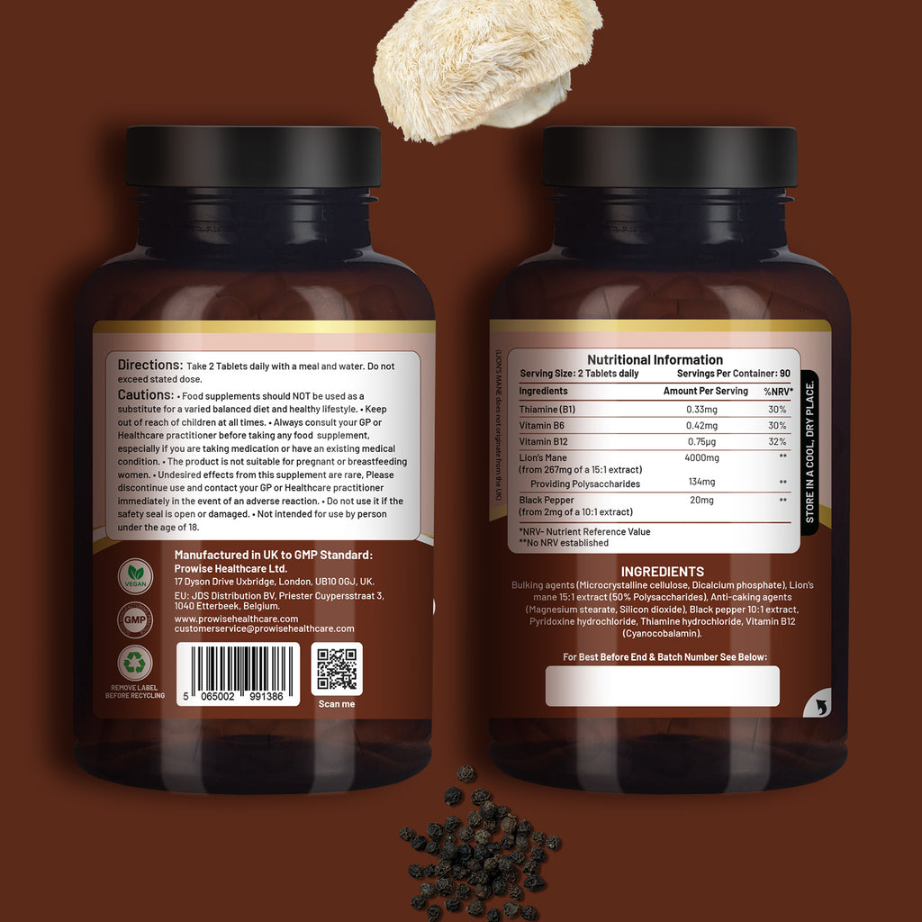 Lion's Mane Mind and Focus Supplement 4000mg with Vitamin B1, B6, B12 & Black Pepper