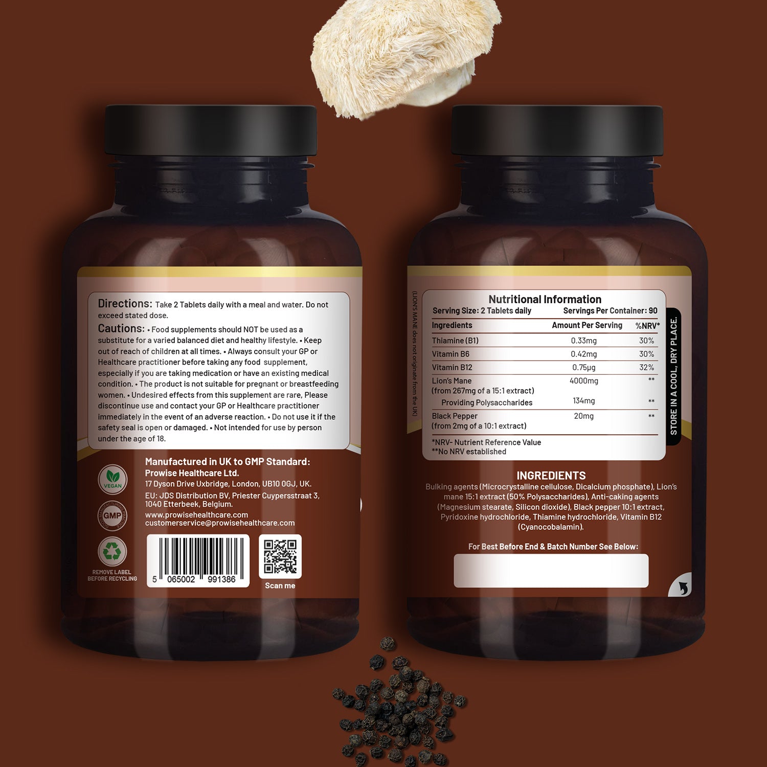 Lion's Mane Mind and Focus Supplement 4000mg with Vitamin B1, B6, B12 & Black Pepper