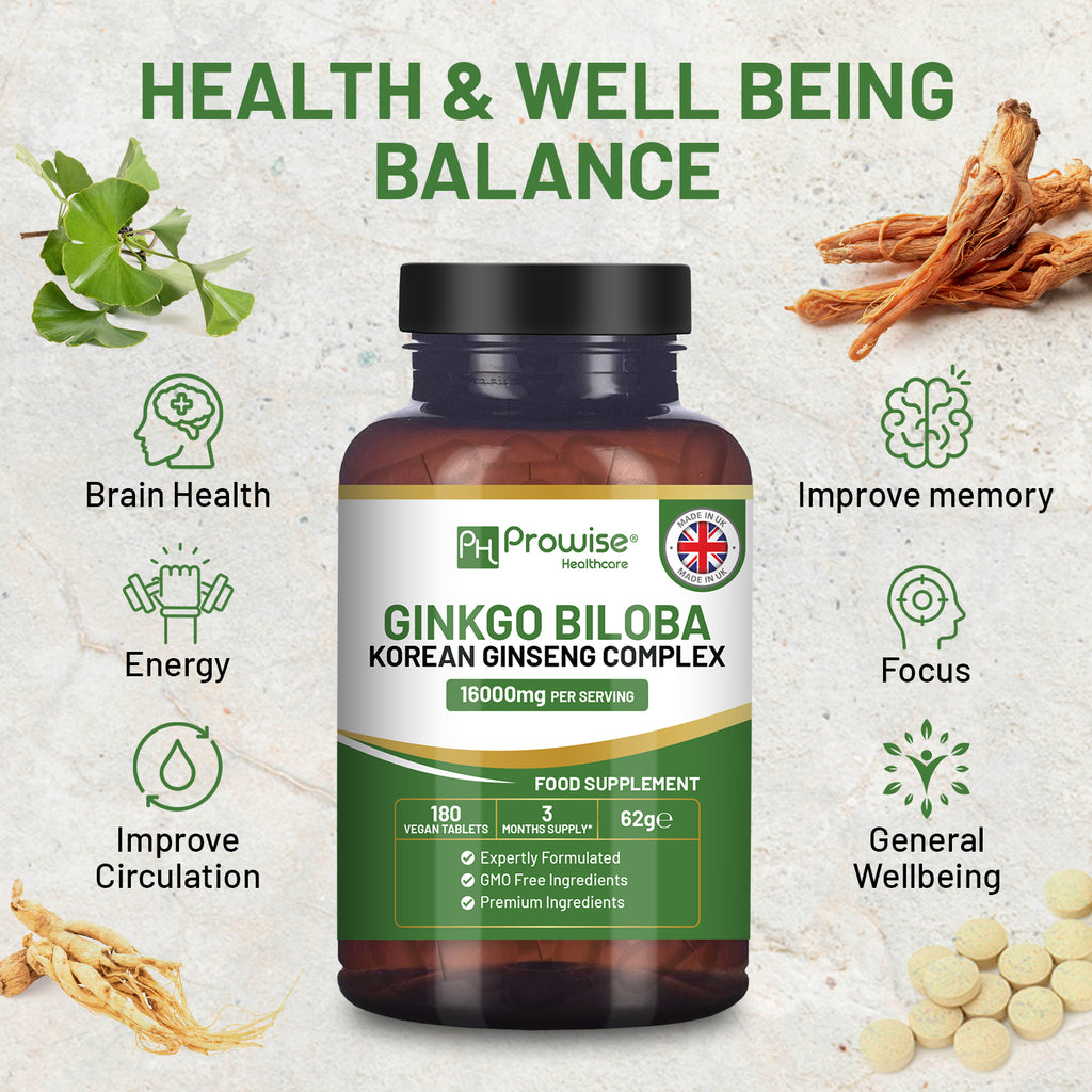 Ginkgo and Ginseng Energy and Korean Clarity Tablets 16000mg