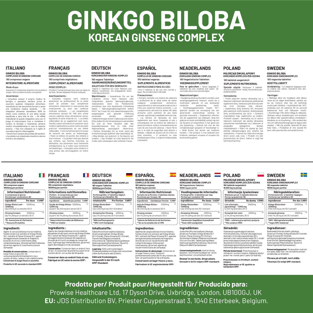 Ginkgo and Ginseng Energy and Korean Clarity Tablets 16000mg